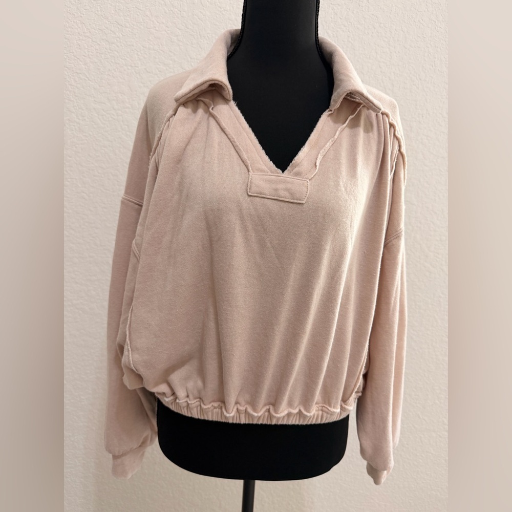 Vintage Havanna Cream Collared V-Neck Sweatshirt | Fleece-Lined Cozy